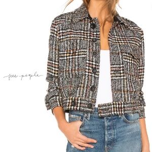 Free People Slouchy Eisenhower Jacket - Black Combo  - Size M